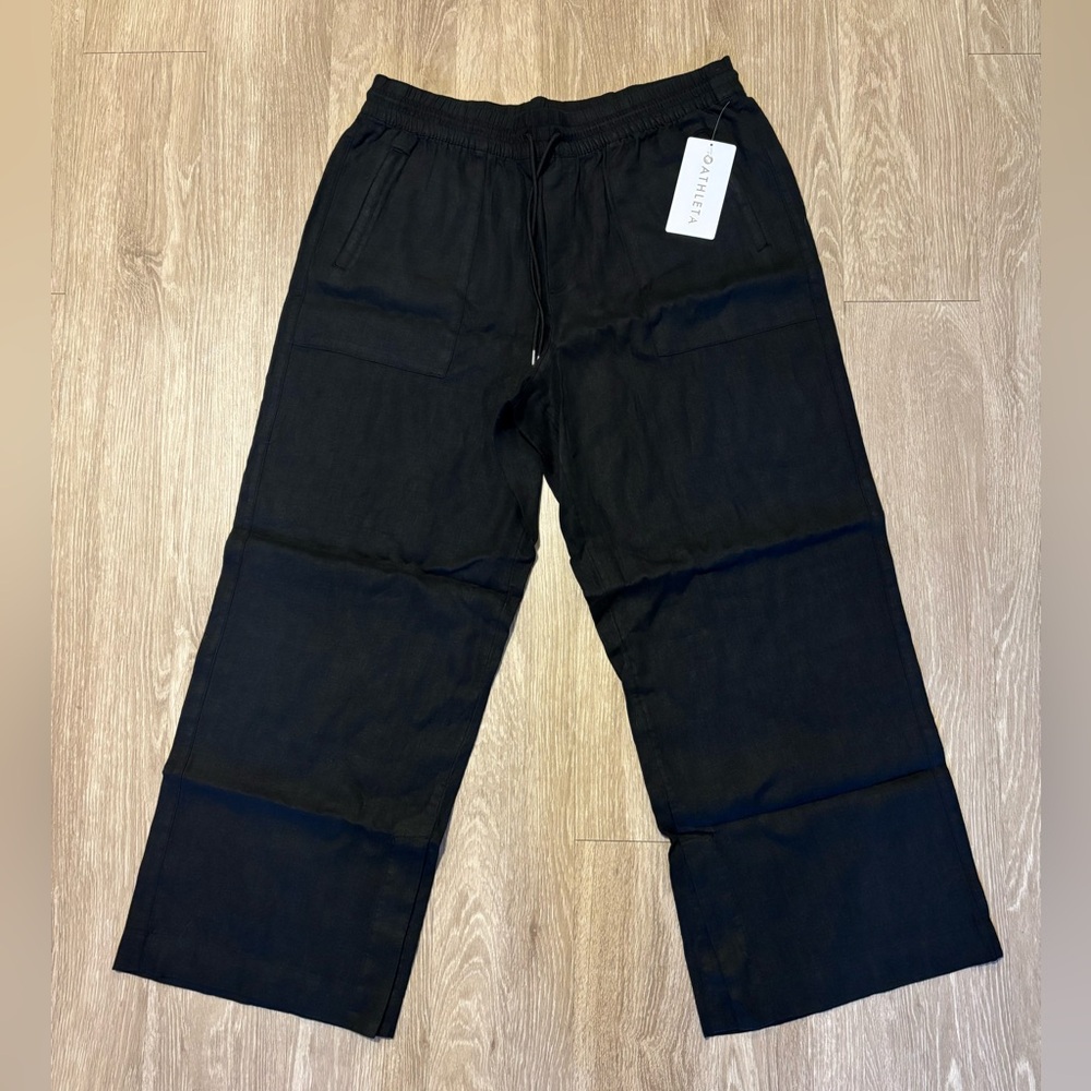 NWT Athleta Black Retreat Linen Wide Leg Pant